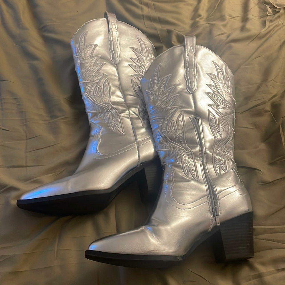 Tall Metallic Silver Cowboy Boots